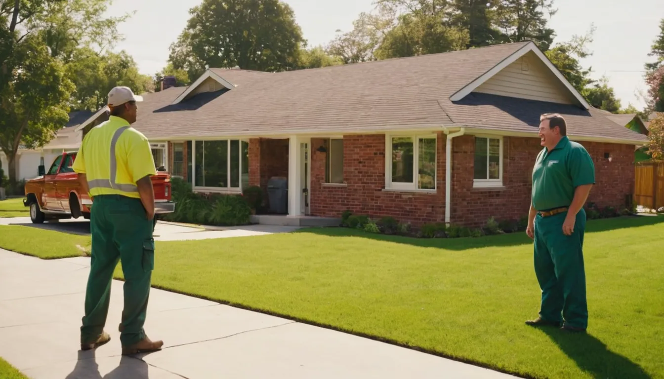 A friendly provider talking with a homeowner in a front yard near Irving